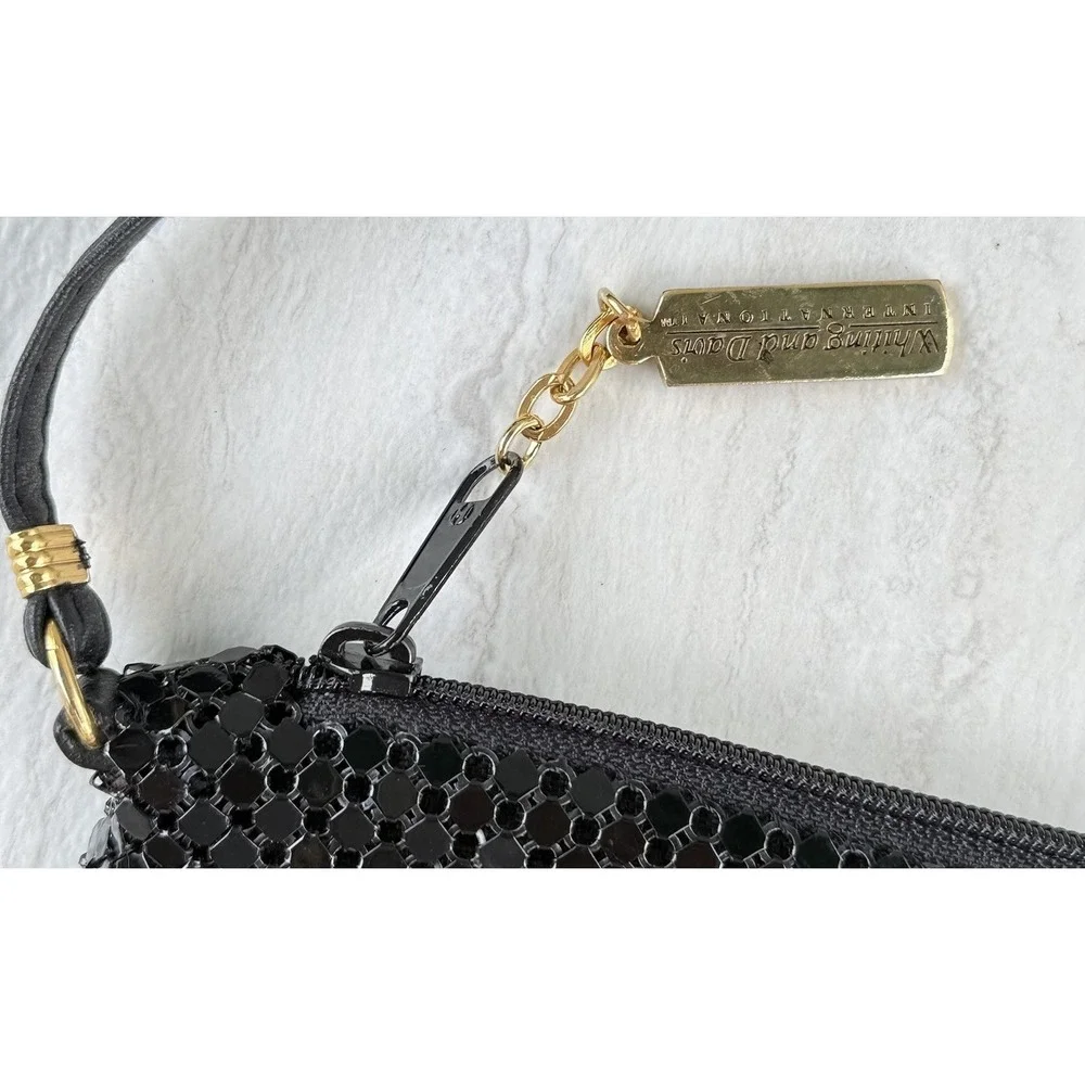 VTG Whiting & Davis International Black Metal Mesh Zip Purse Shoulder Bag‎ #668